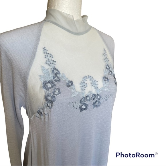 Free People Ice Blue Mesh Embroidered Tee S - Picture 2 of 6